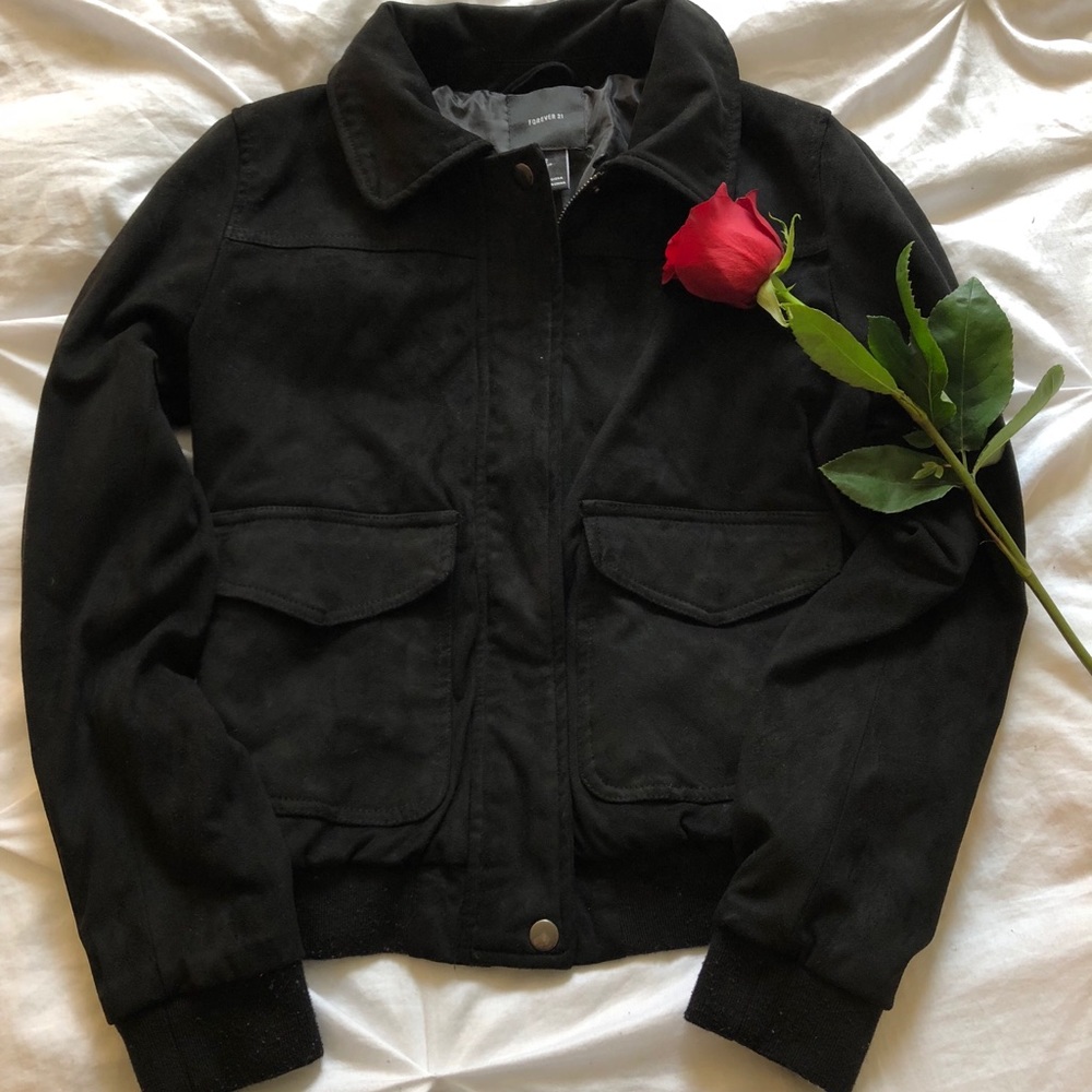 Black suede bomber jacket